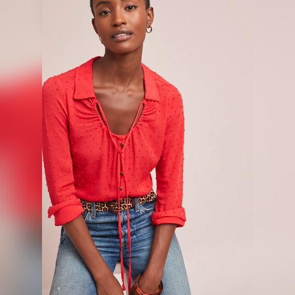 Collared‎ Clip Dot Buttondown Maeve By Anthropologie 100% Rayon - Picture 1 of 10